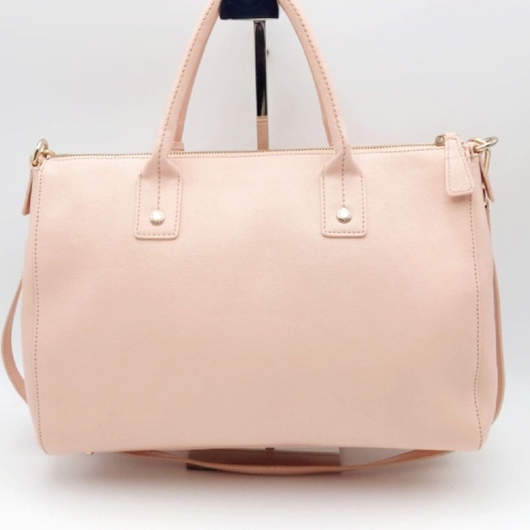 Furla Light Pink Leather Tote Satchel | Crossbody Strap | Gold Logo Charm - Picture 3 of 9